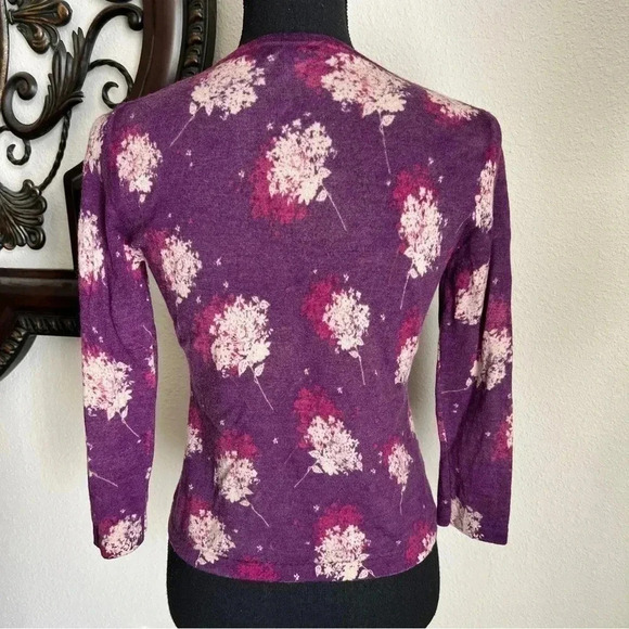 Garnet Hill Women’s 100% Merino Wool Cardigan Knit Egg Plant Purple Sweater - Picture 4 of 8